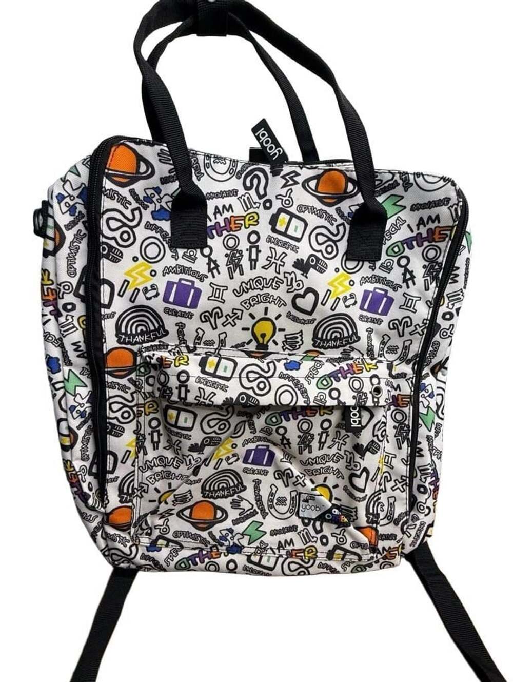 Yoobi i am OTHER Top Handle Backpack White Doodle Pattern